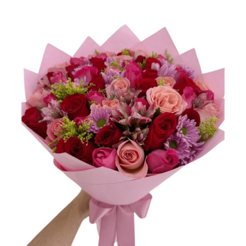 Rosas rojas rosadas y margaritas Eterno Amor
