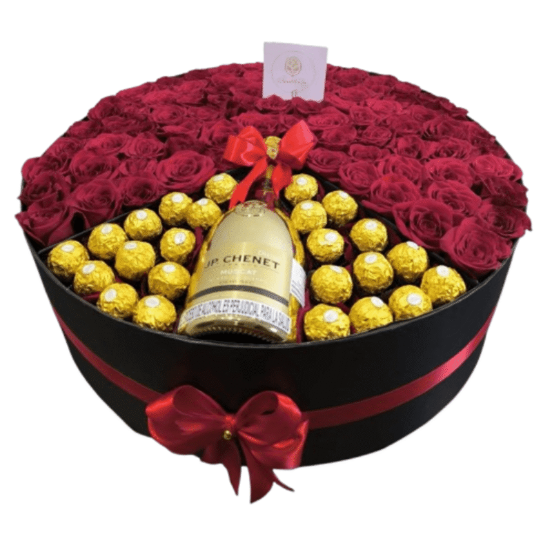 Rosas chocolates y bebida especial Pasion Dorada