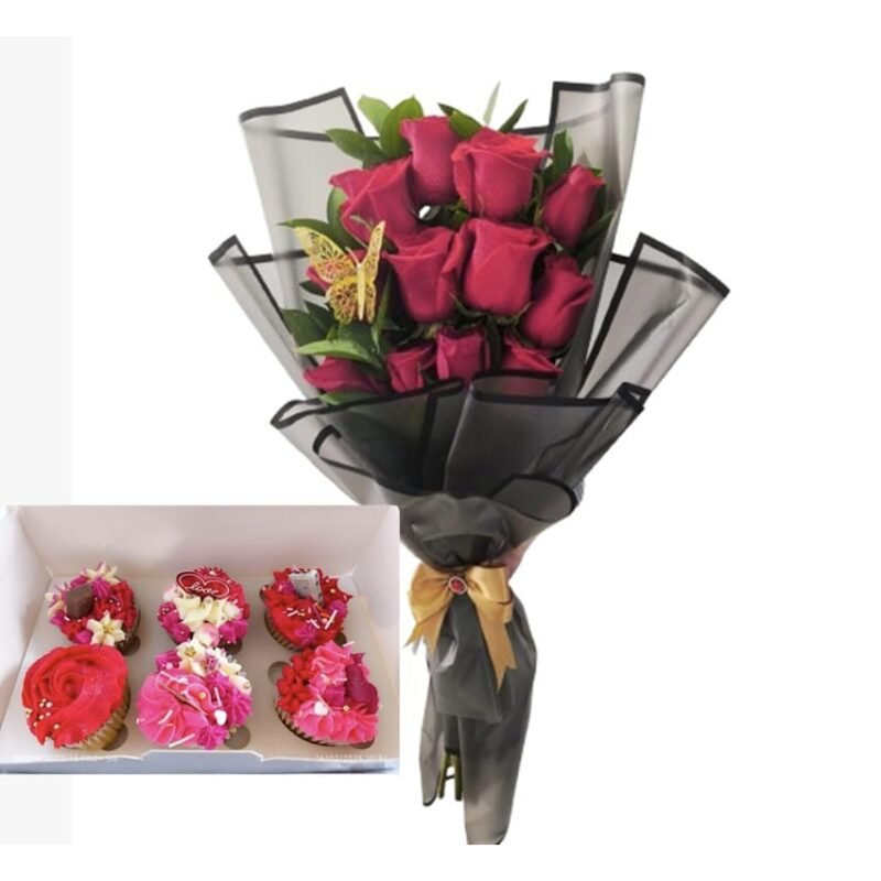 Rosas rojas y cupcakes Premium