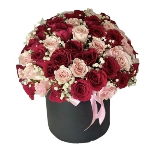Caja Floral de Rosas Rojas y Rosada