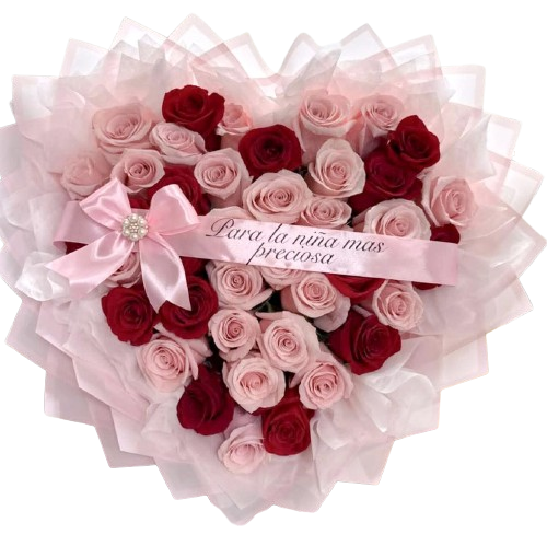 Ramo Corazón 50 Rosas – 25 Rojas + 25 Rosadas (Edición Romántica)  Descripción para página web
