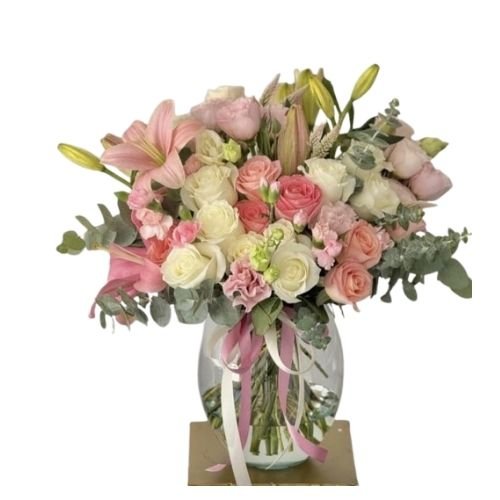 Florero con Lirios, Rosas y follajes